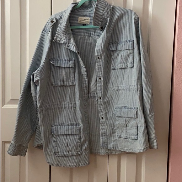 Plus Size Blue and White Striped Jacket - Picture 1 of 8